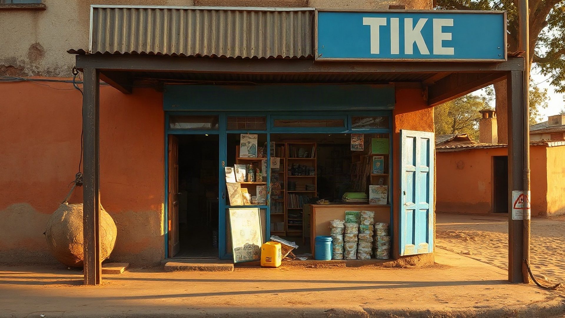 Pixelpbeta storefront on Uganda Road, Eldoret, in warm morning light