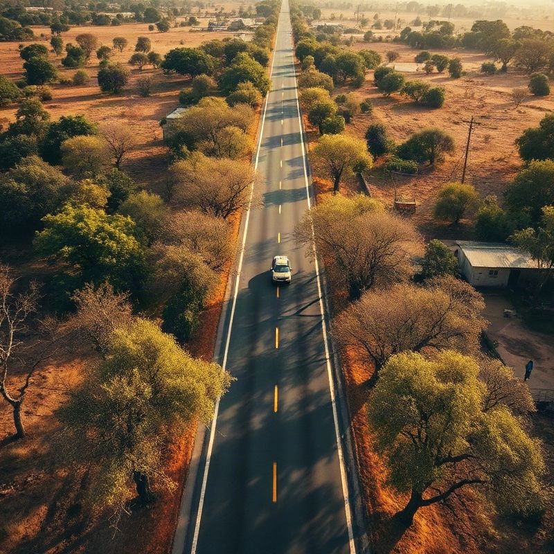 Street view along Uganda Road, Eldoret, in warm equatorial light
